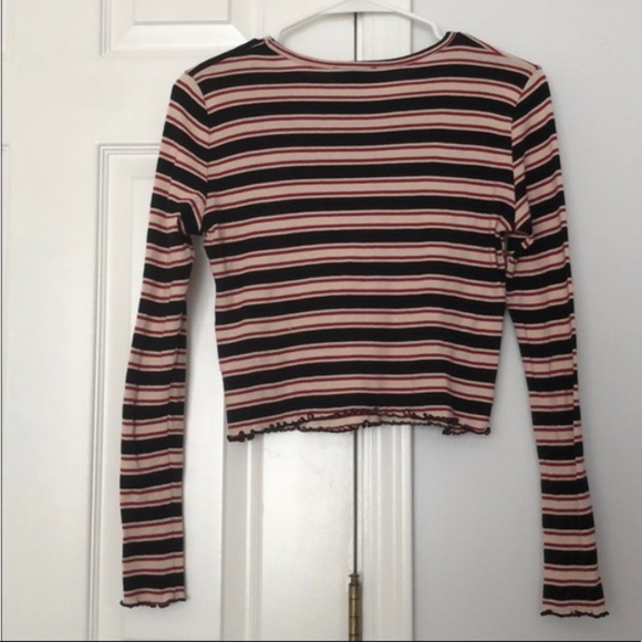 TOPSHOP Y2K Multi Striped Crop Lettuce Top Red Black Cream Size 2 - Picture 6 of 11